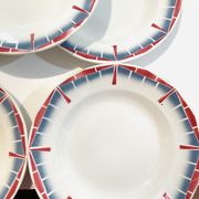 8 hollow plates ceranord st amand boulingrin pink and blue -vintage-kitchen-retro