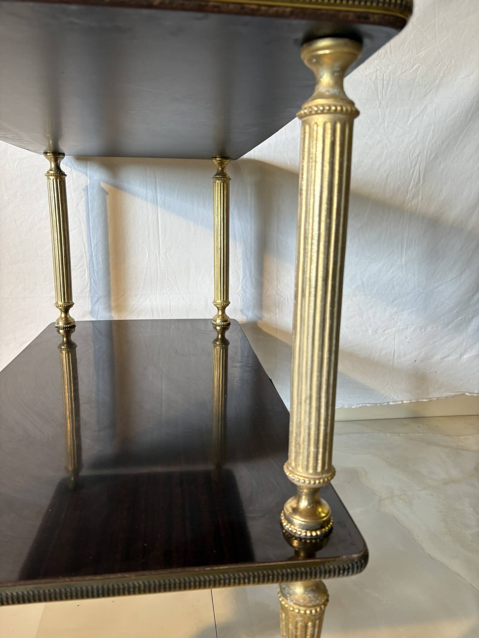 Vintage trolley on wheels, black wood and brass uprights