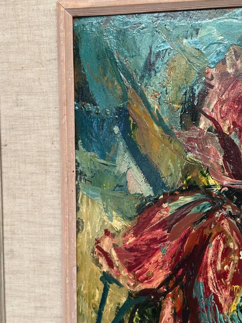 Original Swedish Oil on Panel – "Pink Flower" by Owe Wessbohn – Signed – Vintage and Framed – 69 × 51 cm (27.2" × 20.1")