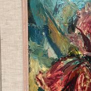 Original Swedish Oil on Panel – "Pink Flower" by Owe Wessbohn – Signed – Vintage and Framed – 69 × 51 cm (27.2" × 20.1")