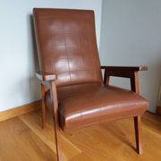 Scandinavian armchair in brown leatherette and wood