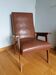 Scandinavian armchair in brown leatherette and wood