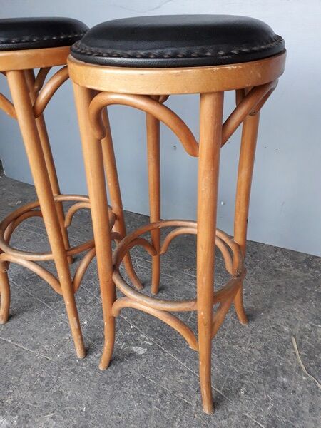 Paire 2 tabourets bistrot bar bois courbé st art deco