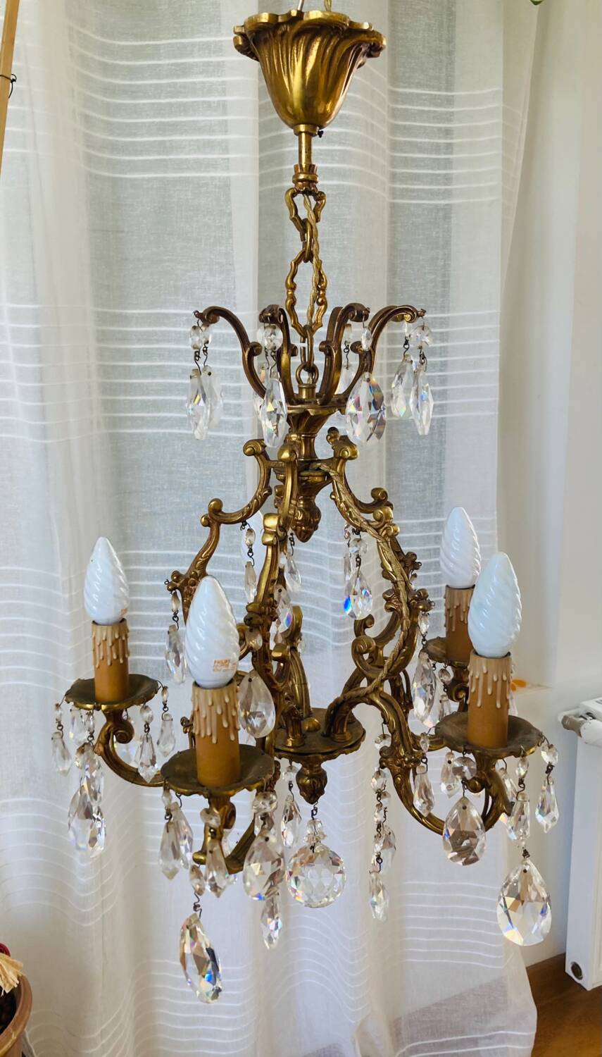 20th century gilded bronze cage chandelier with tassels