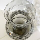 Smoky Gray Regenhütte Vase with Swirled Ribbing, German Handblown Glass