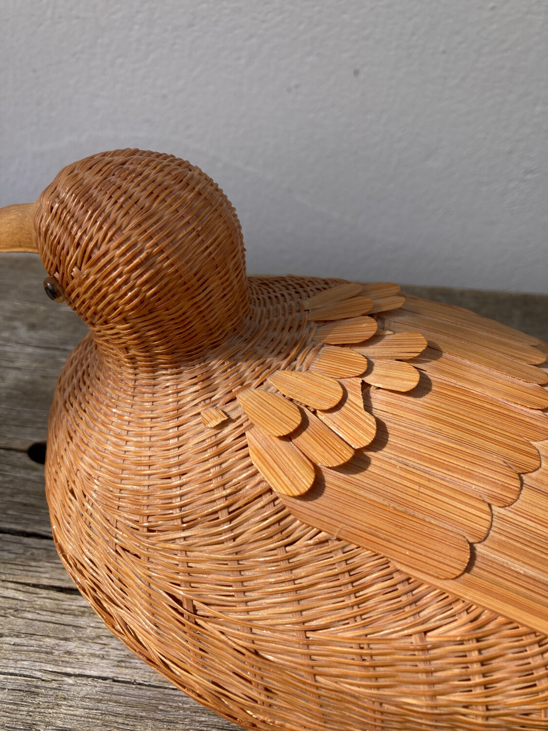 Vintage woven rattan duck box