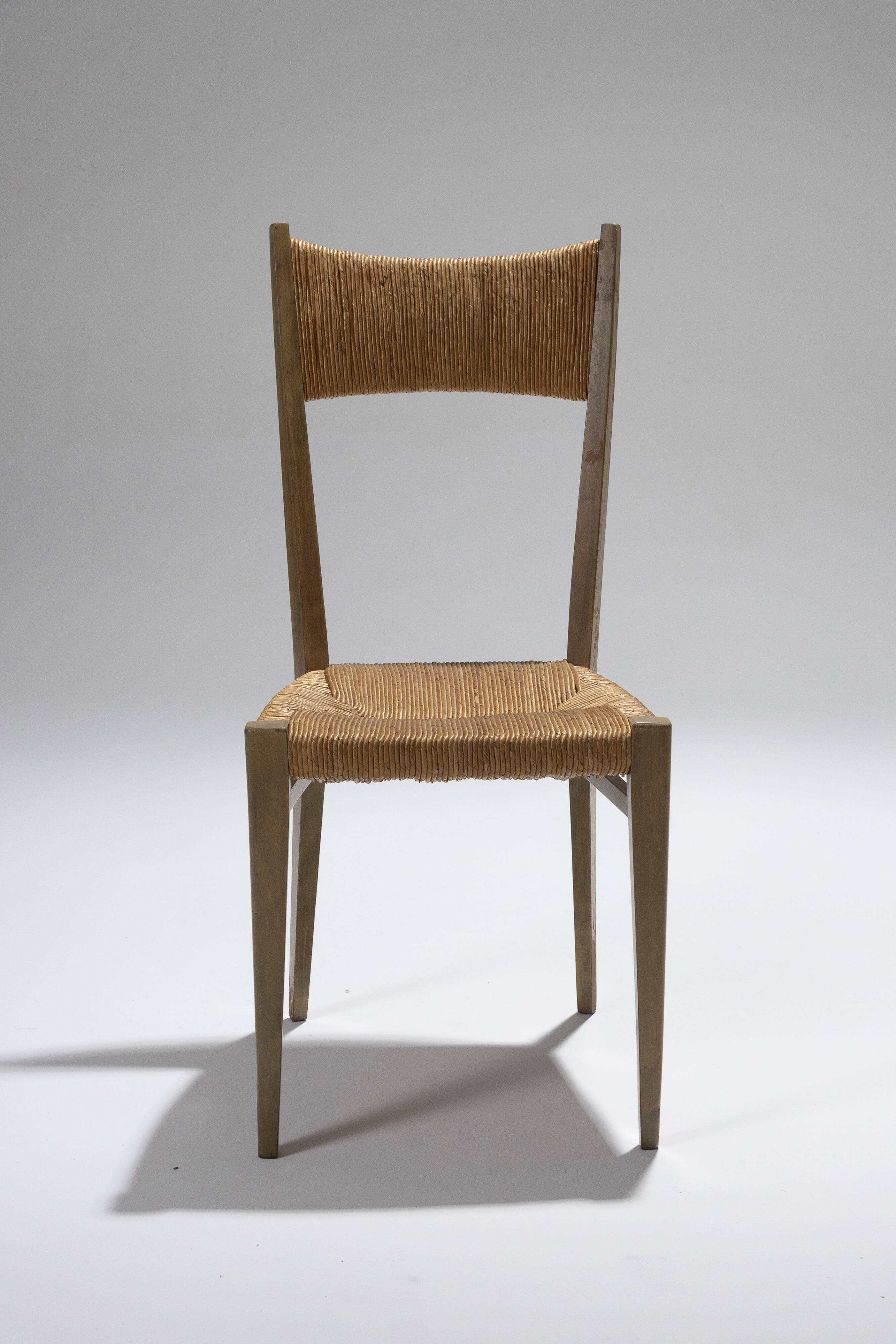 Pair of straw chairs, geneviève pons, 1950s