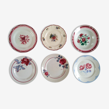 6 old plates of red flowers