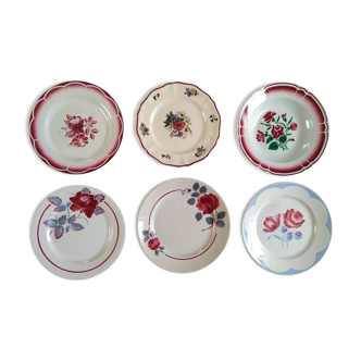 6 old plates of red flowers