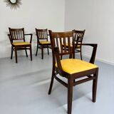 Lot de 6 chaises bistrot fauteuils en bois et simili jaune vintage année 80