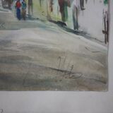 Watercolor by Alfred Doll representing "a street of Riquewihr" - 30 x 37cm