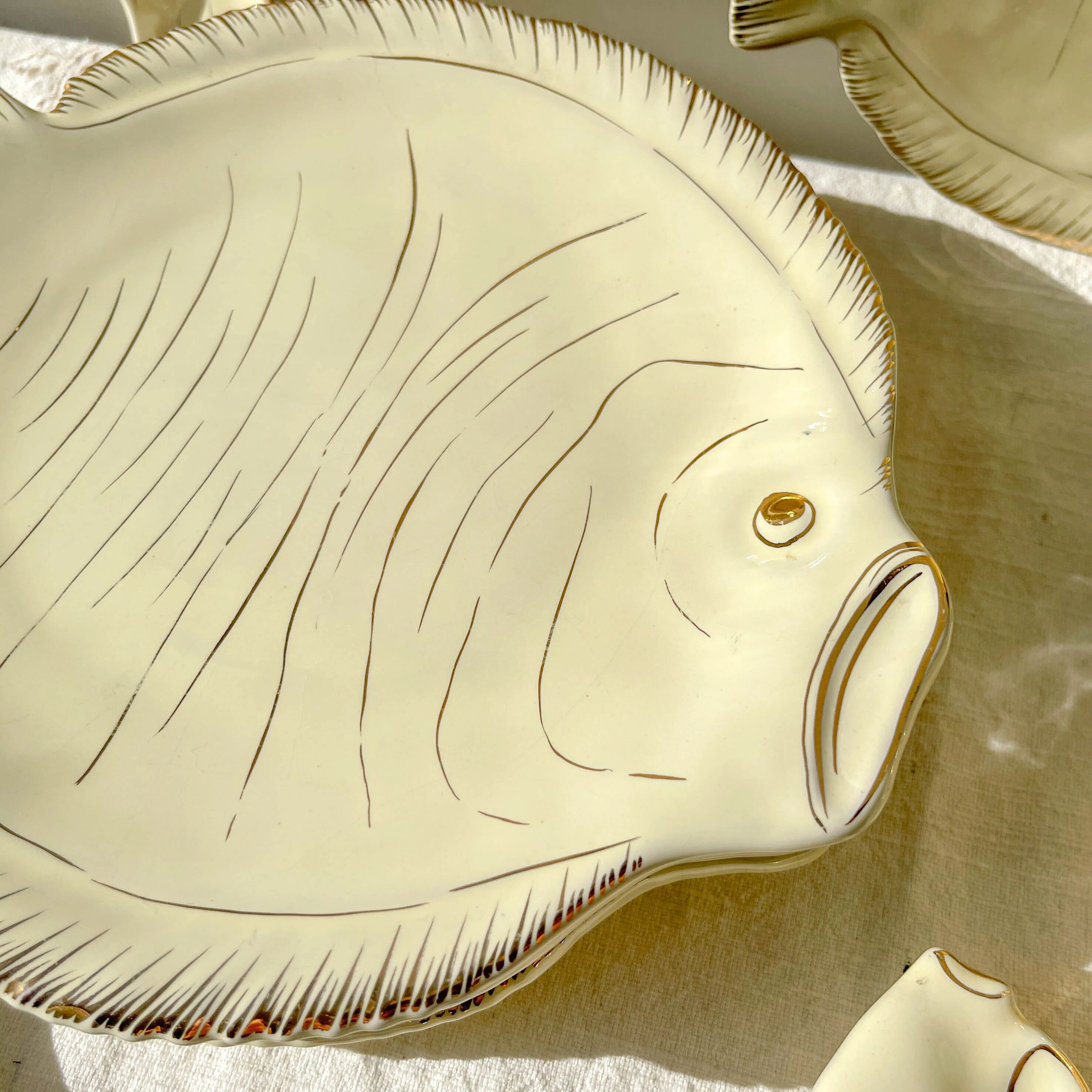 Vintage Italian fish service La Quercia – 1950s ceramic plates & bowls