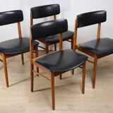 Set of 4 Scandinavian teak and leatherette chairs, 1960
