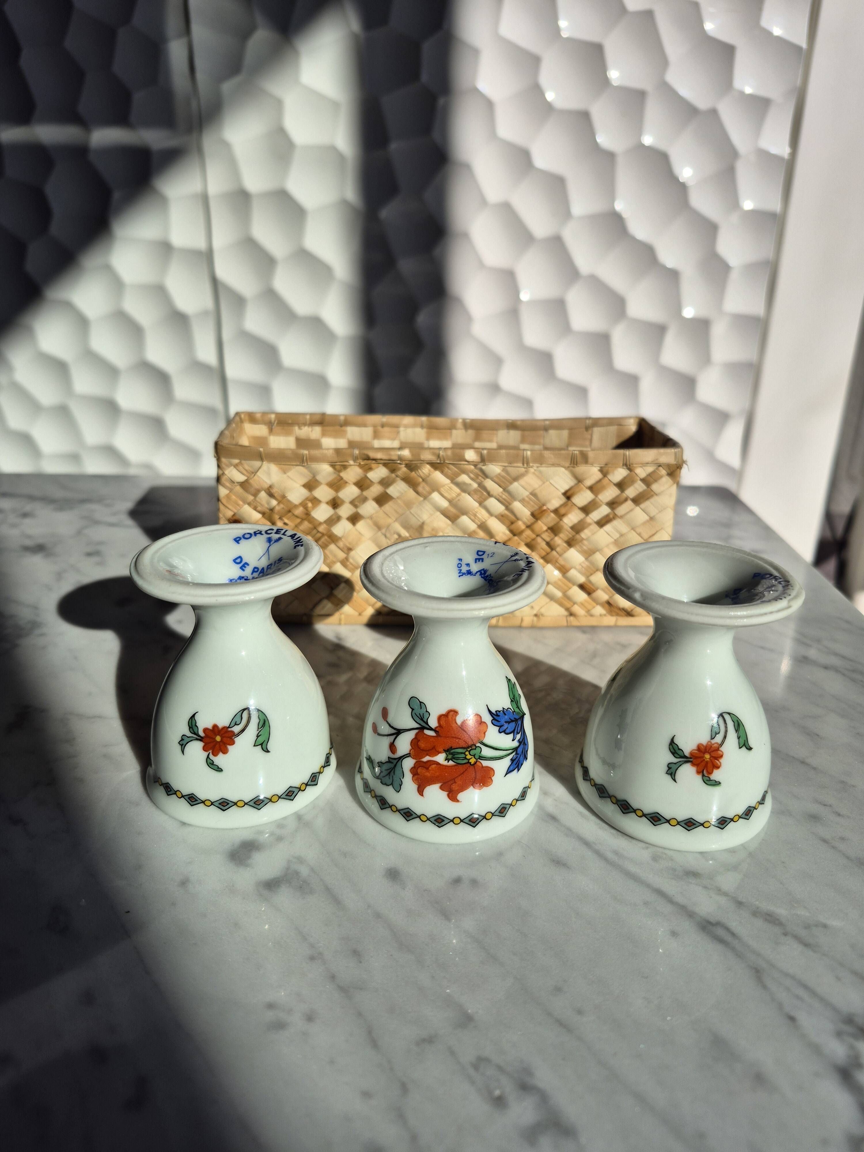 Vintage porcelain egg cup trio from Paris – Poppy & basket decor