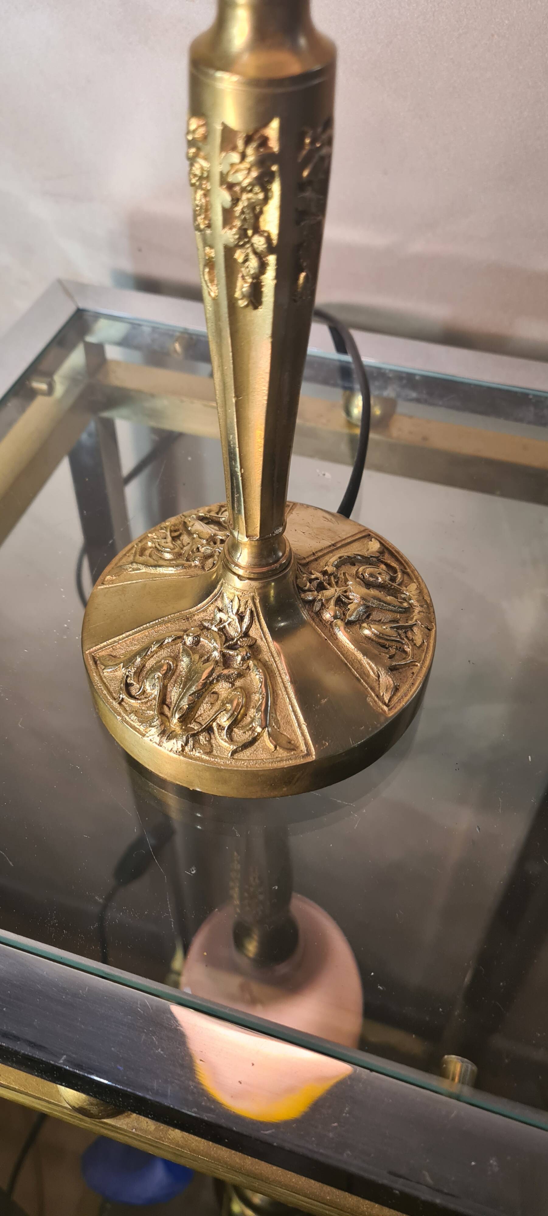 bronze lamp 1930 with its glass paste tulip signed Croismare (by the Muller brothers) 34x10