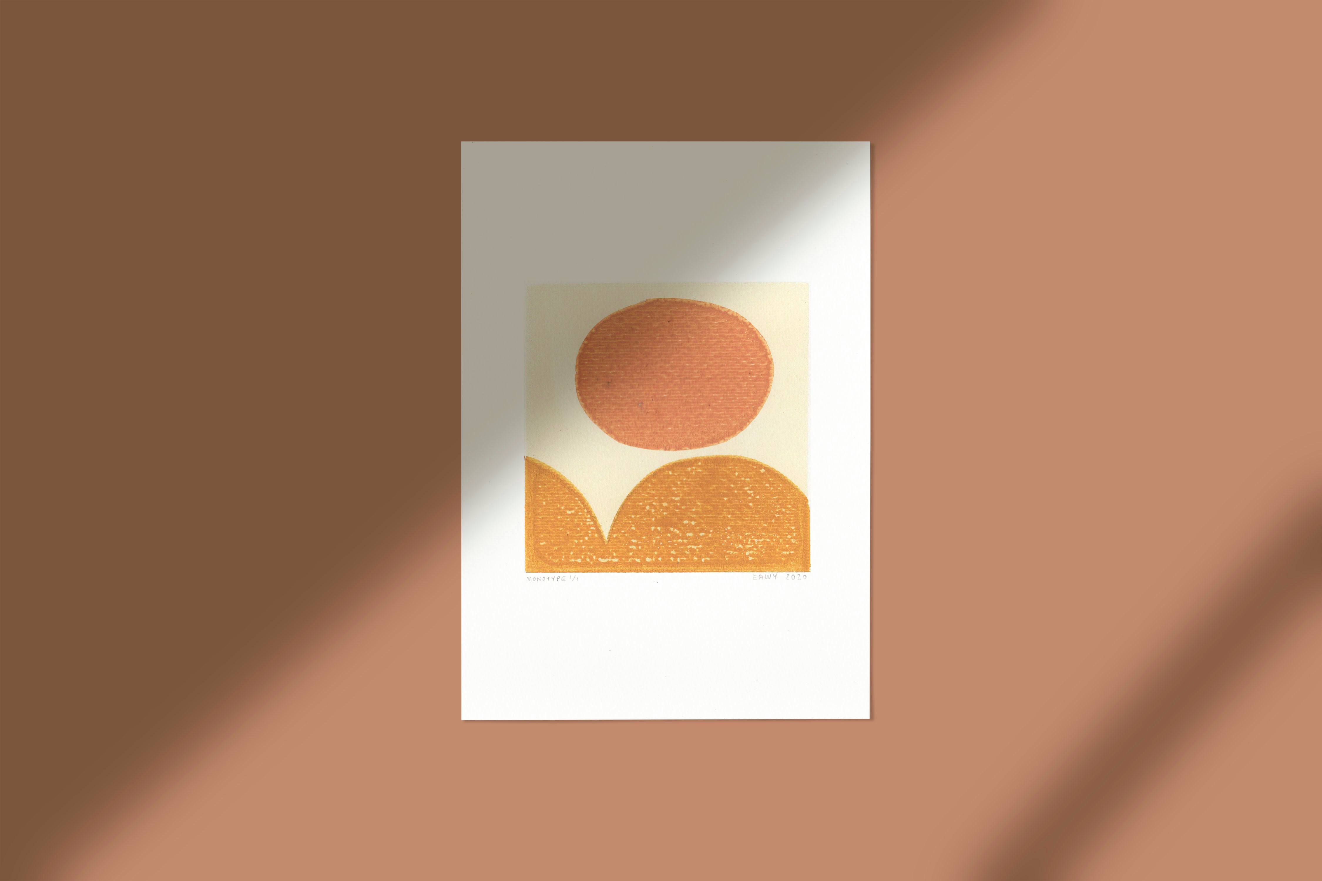 Abstract one-design illustration on dated and signed paper without frame