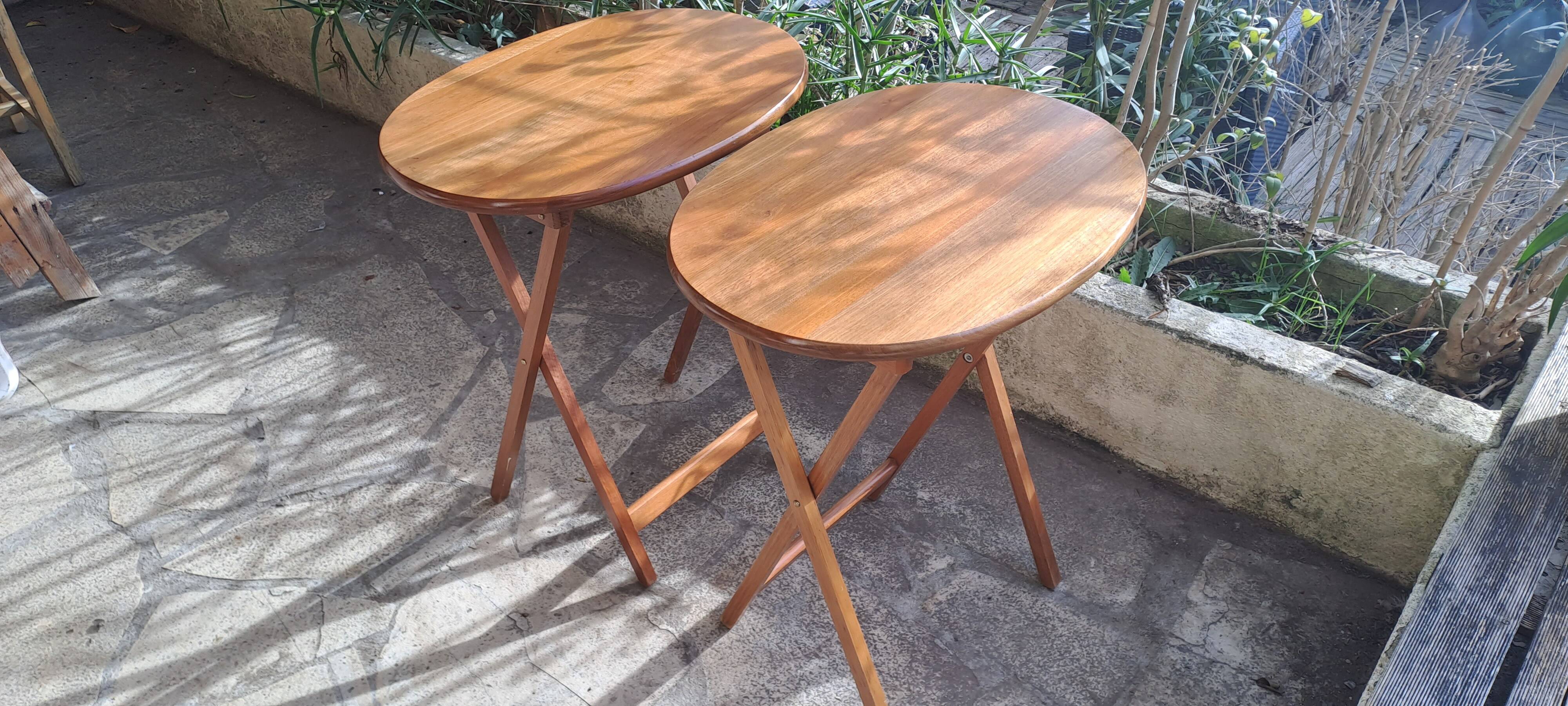 Oval teak wooden folding boat table 1970 Wooden side table sold individually