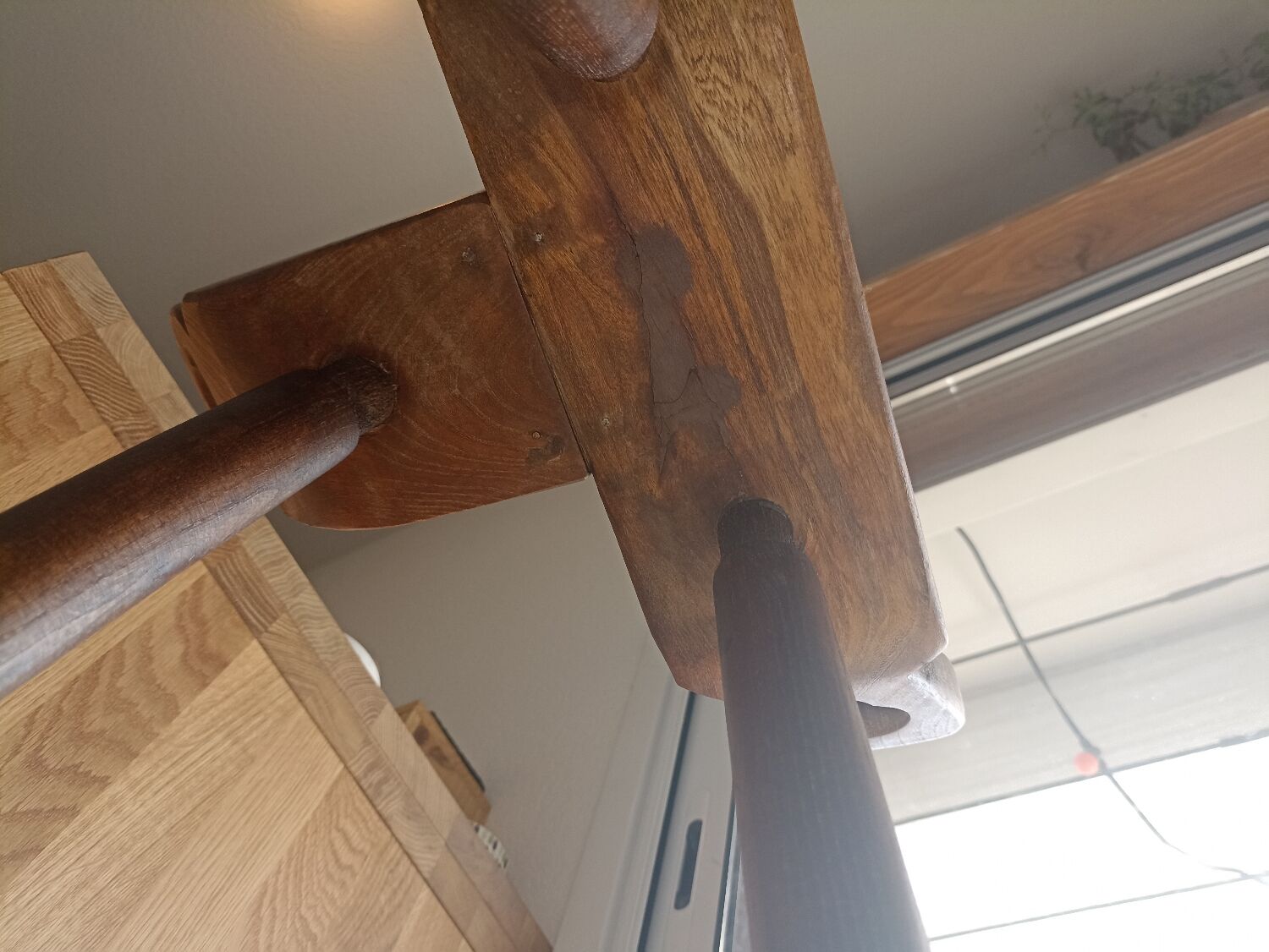 Brutalist bar stool wood and leather