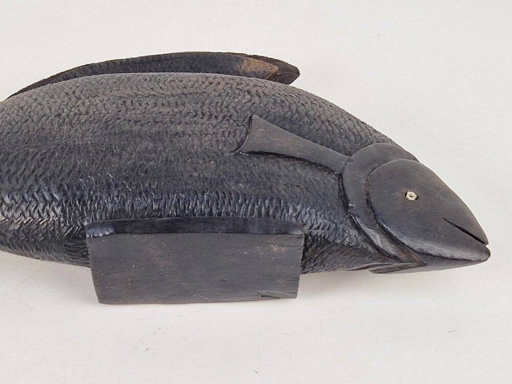 Vintage African Fish Storage Container in Hand-Carved Ebony, 1950s