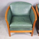 Fauteuils en cuir vert vintage des années 1970