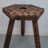 Set of 2 wooden tripod stools