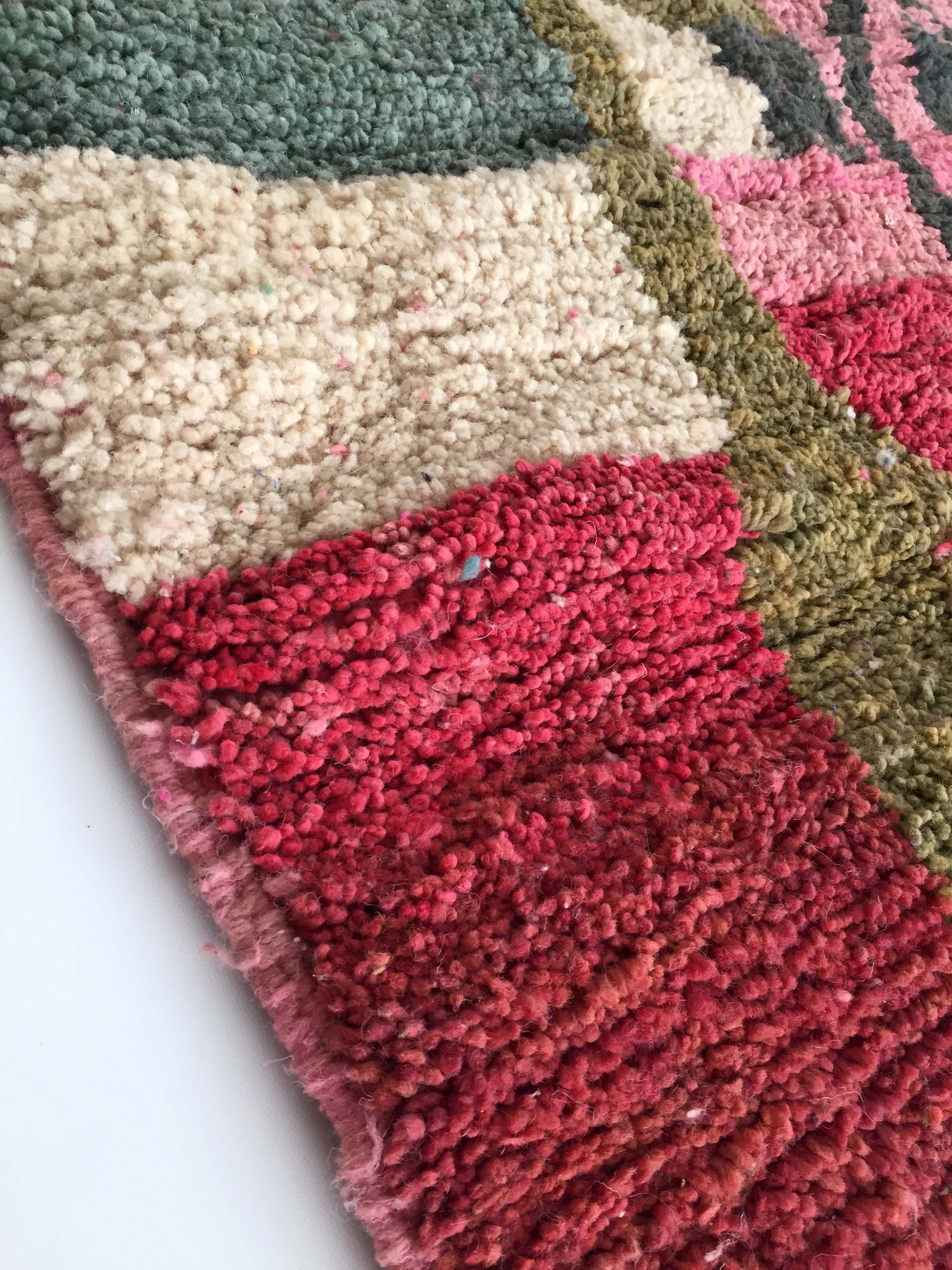 Moroccan Berber carpet Boujaad pink with colorful patterns 153x104cm