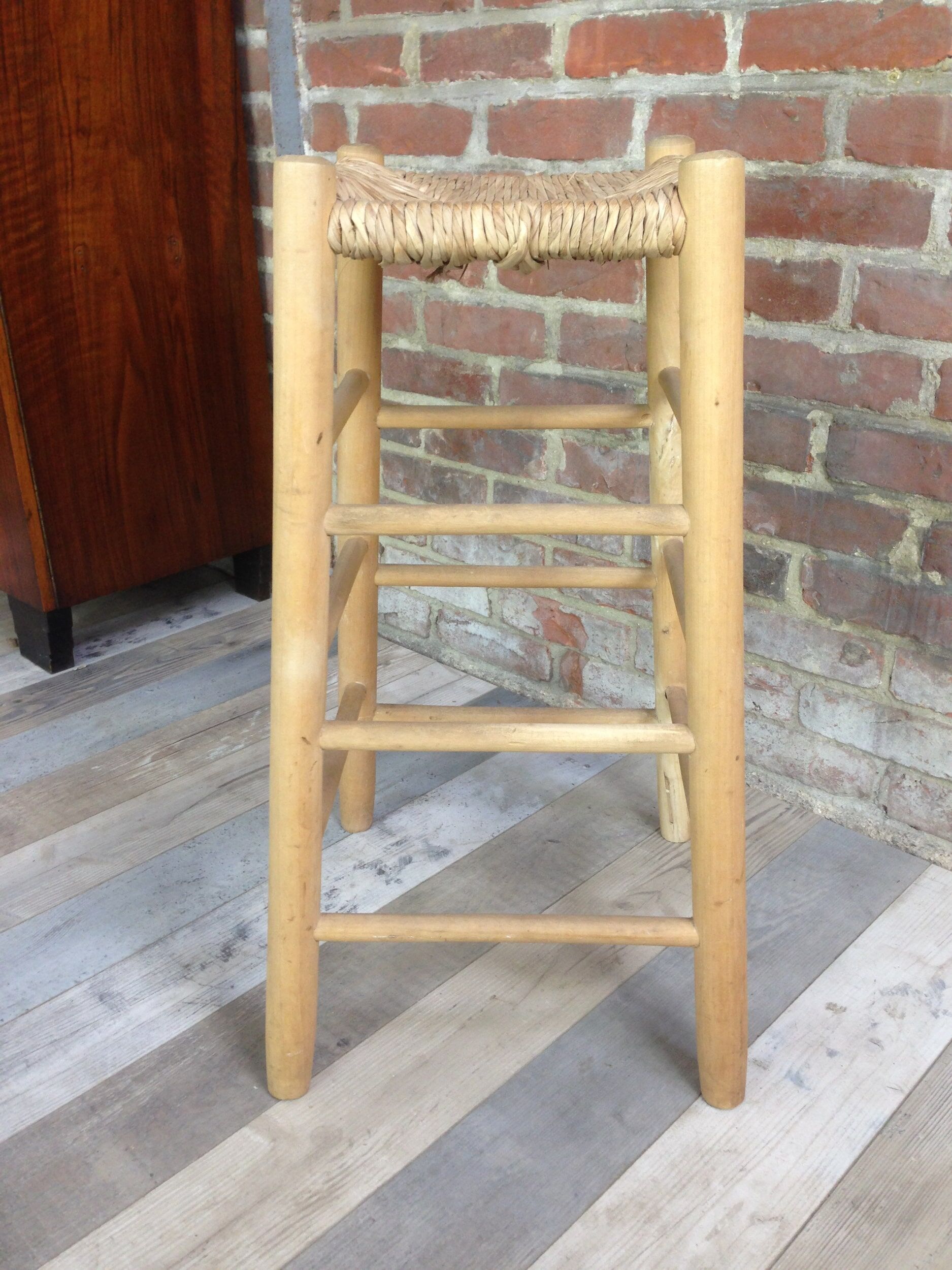 Wooden and straw stool