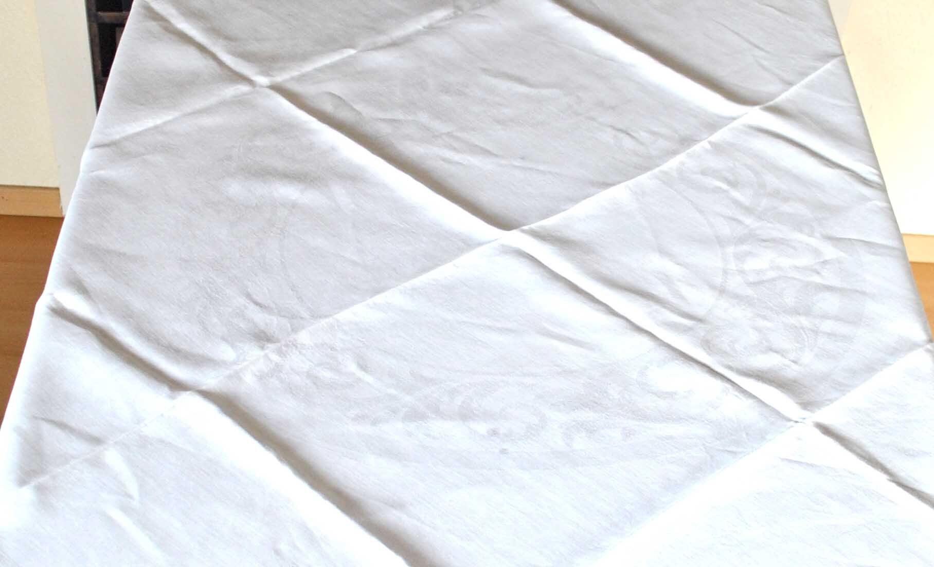Vintage damask cotton tablecloth for round table monogram MR *D4*