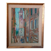 Oil painting on cardboard, Vittorio Nomellini (1901 Genoa - 1965 Florence), view of Lerici.