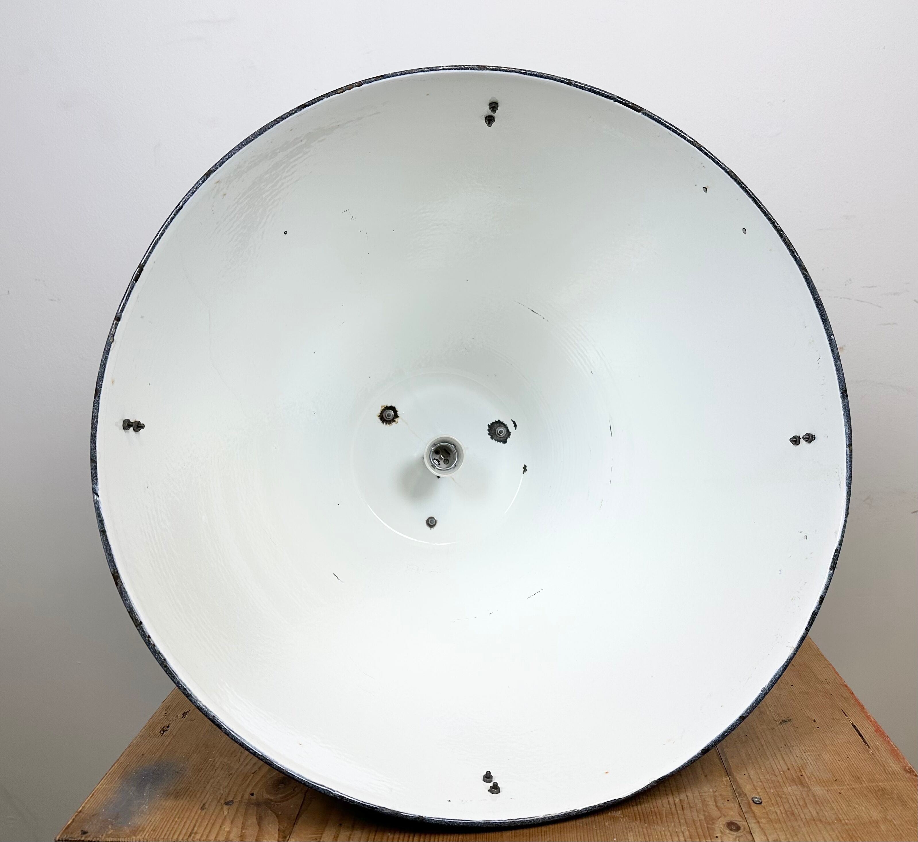 Large Grey Enamel Industrial Factory Lamp from Elektrosvit, 1960s