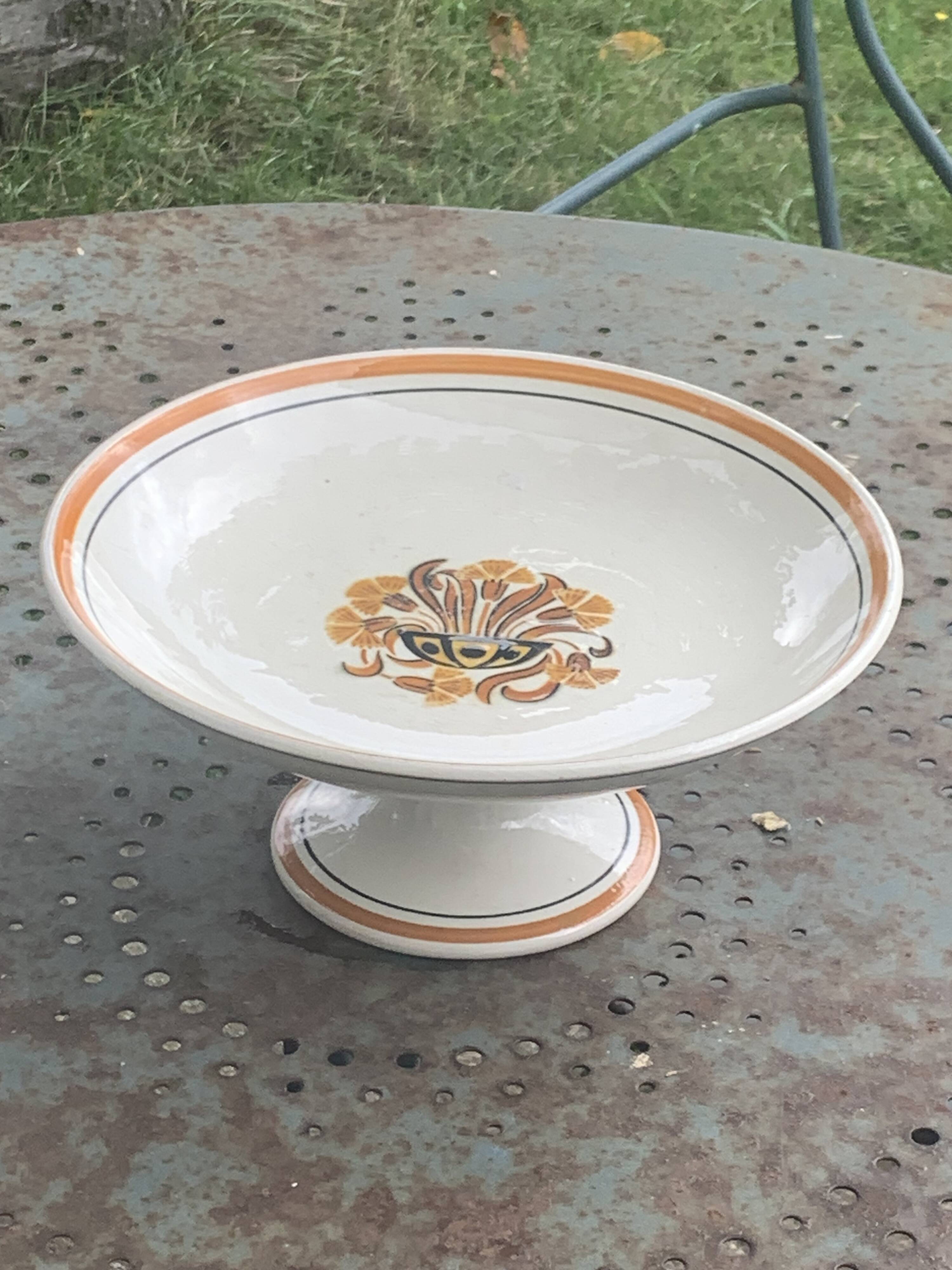 Compote bowl, fruit bowl, carnation model, art deco, creil et montereau, floral pattern, old