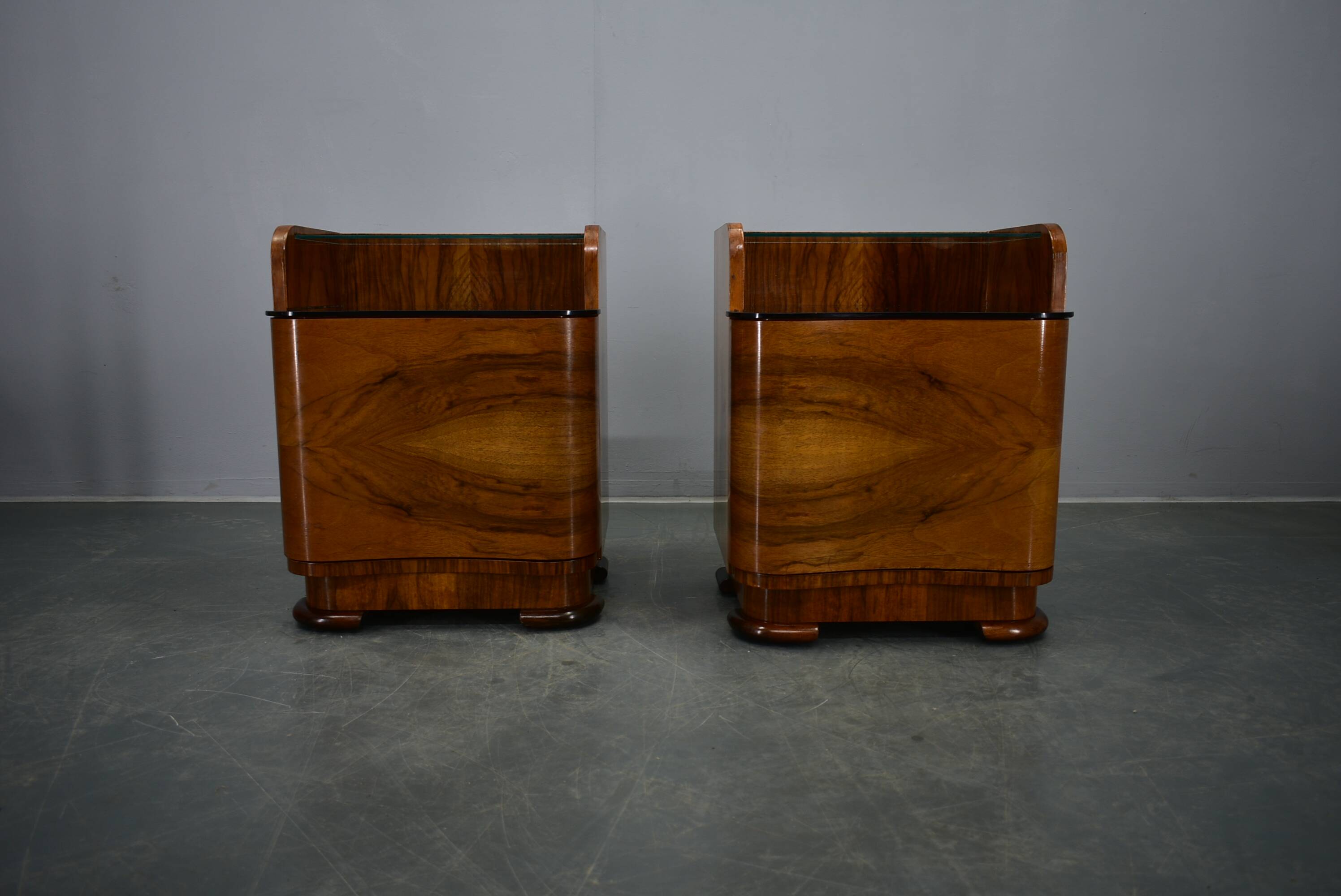 1940s pair of Art Deco bedside tables, Czechoslovakia