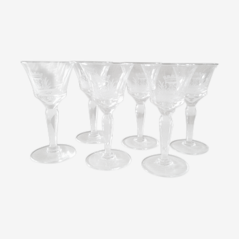 Series of 6 antique Vouvray glasses with the coat of arms of the Knights of the Chantepleur