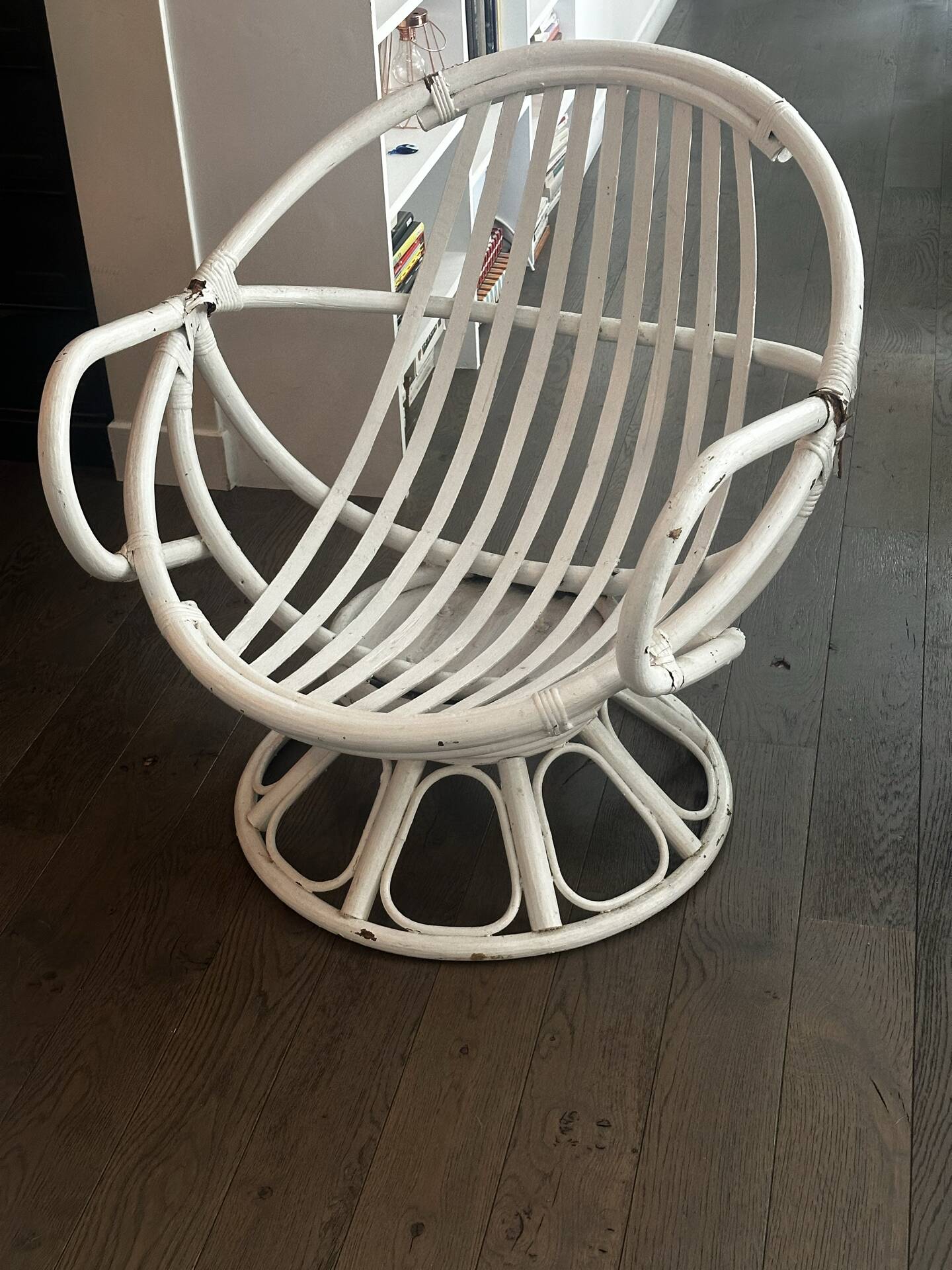Vintage armchair in white lacquered rattan