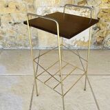 Vintage side table, 2 wooden and brass shelves, circa 1960s