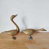 Pair of brass geese