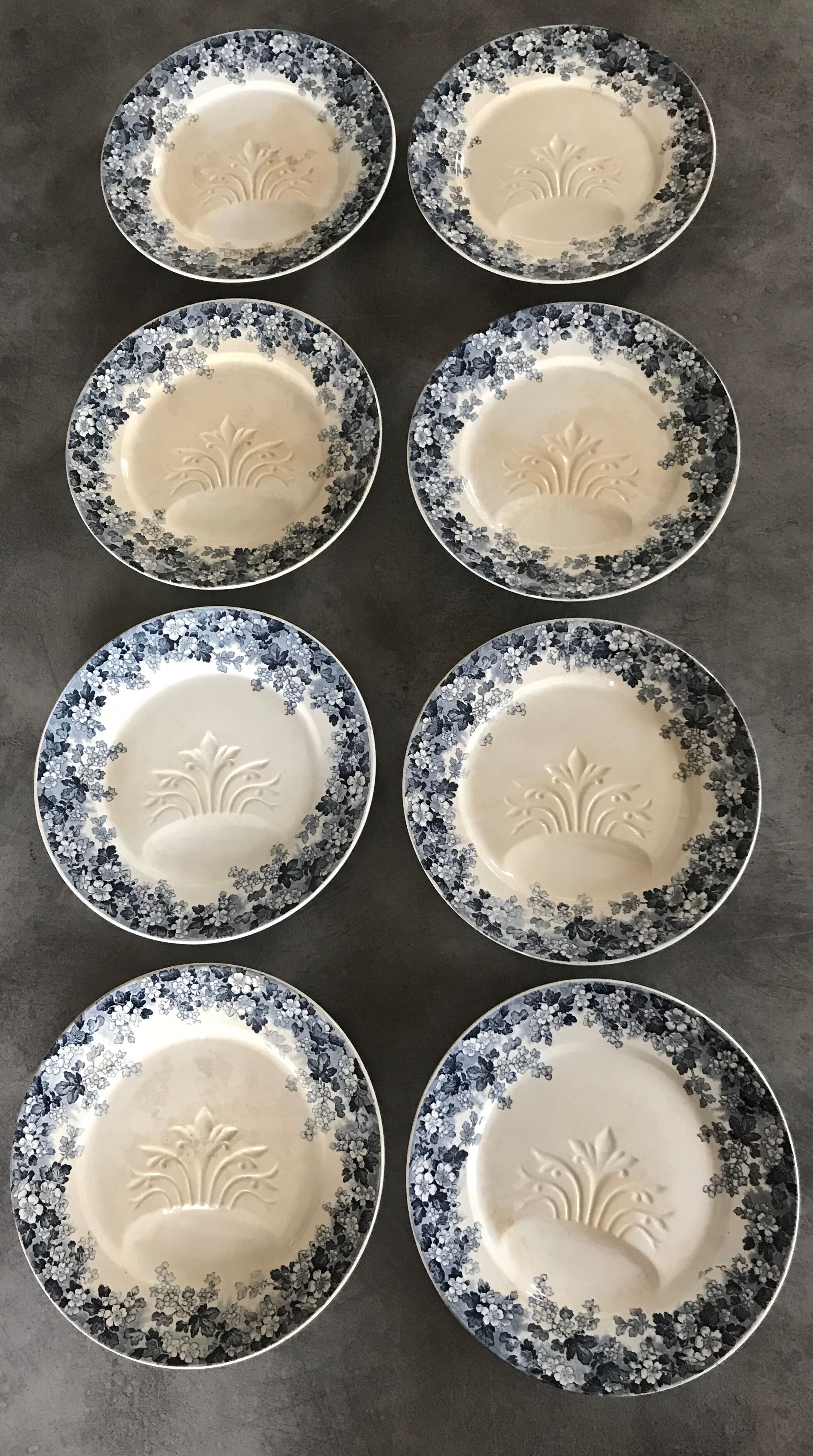 Set of 8 old asparagus plates model récamier sarreguemines & digoin
