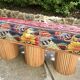Banc en bois massif de manguier et assise Kantha traditionnel