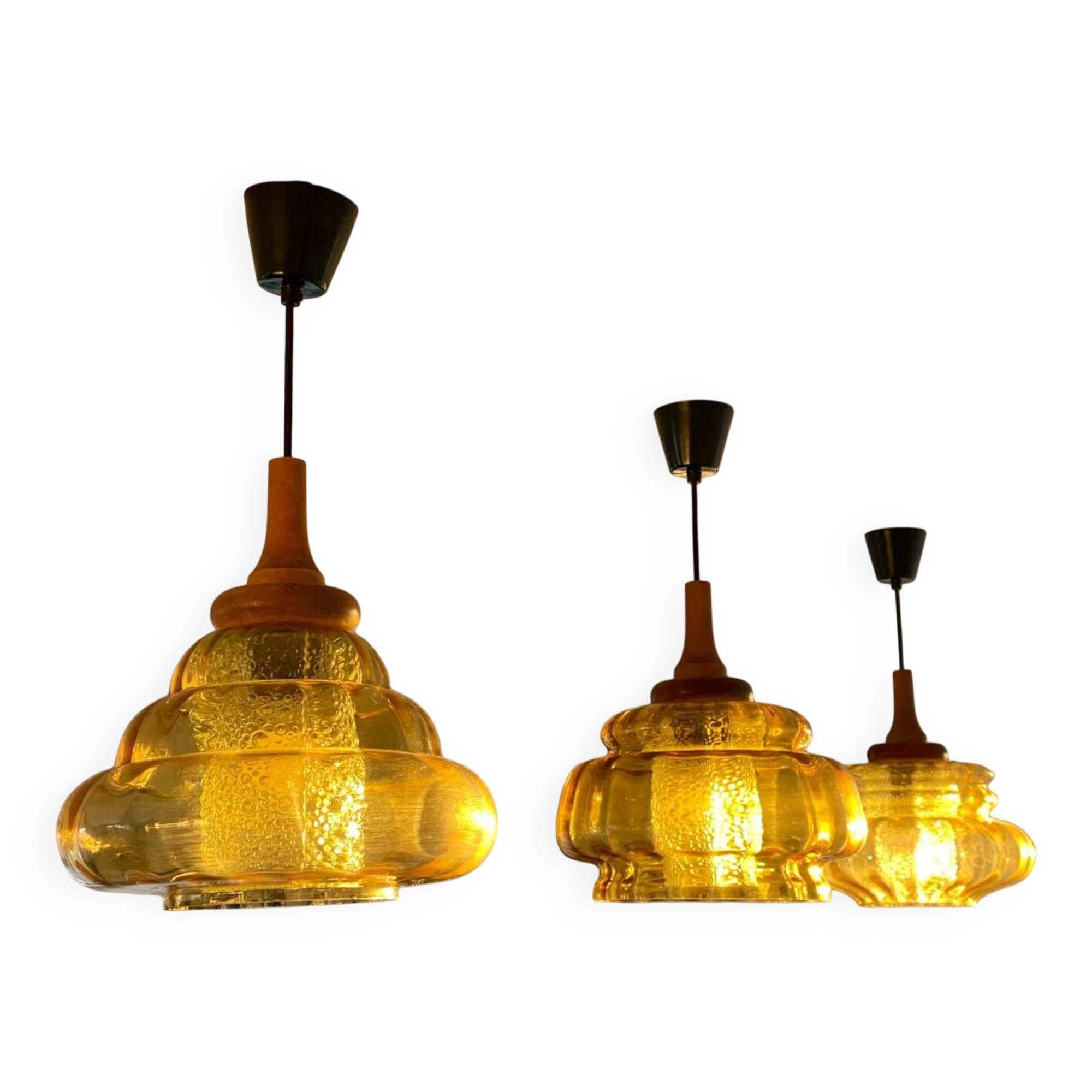 Trio of 3 glass chandelier suspensions GDR 1970 Veb Narva