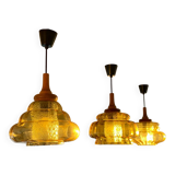 Trio of 3 glass chandelier suspensions GDR 1970 Veb Narva