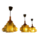 Trio of 3 glass chandelier suspensions GDR 1970 Veb Narva