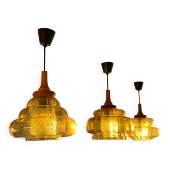 Trio of 3 glass chandelier suspensions GDR 1970 Veb Narva