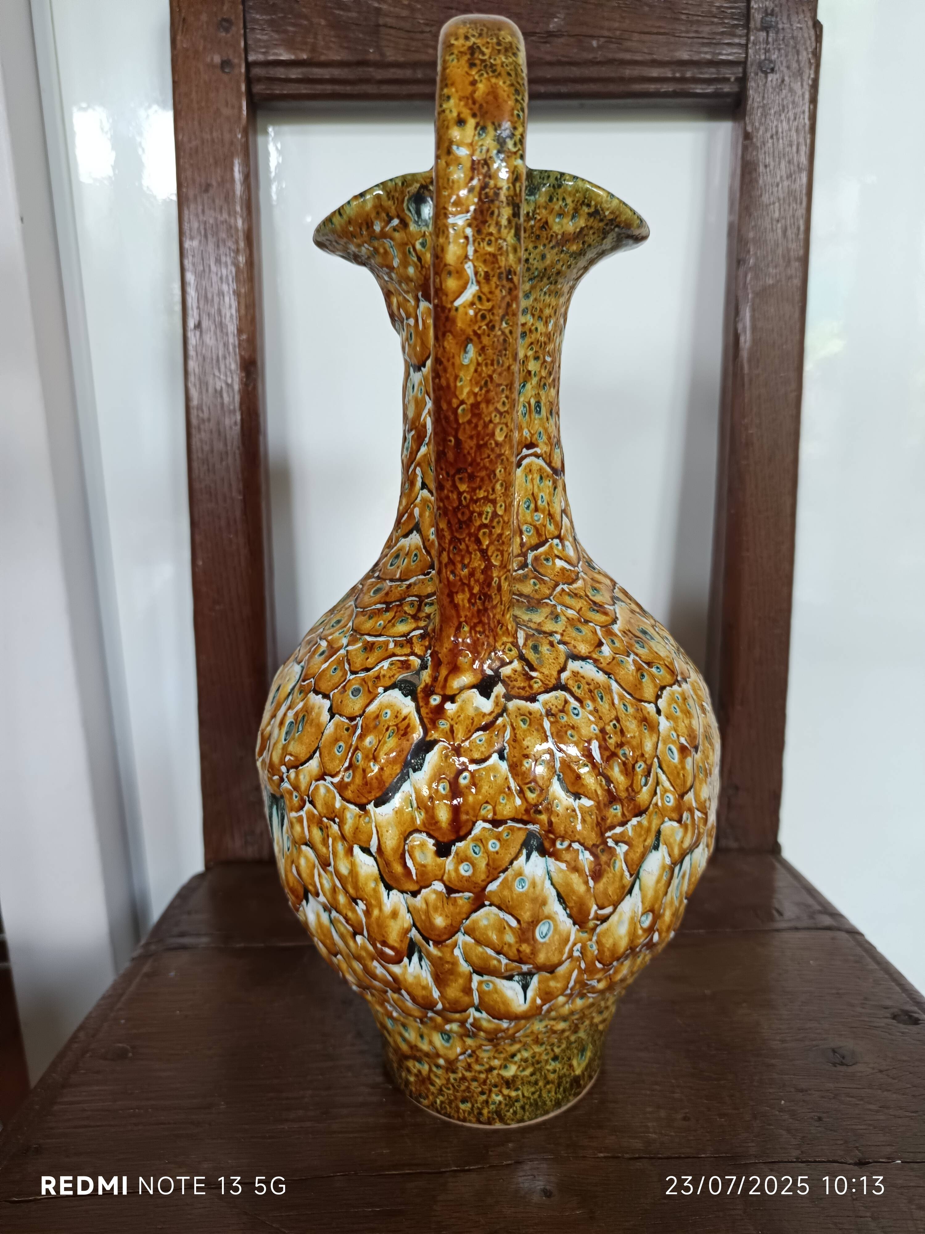Vallauris style pitcher vase with honey enamel 1960/1970