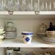 Gien flowerpot in blue and white enamelled earthenware