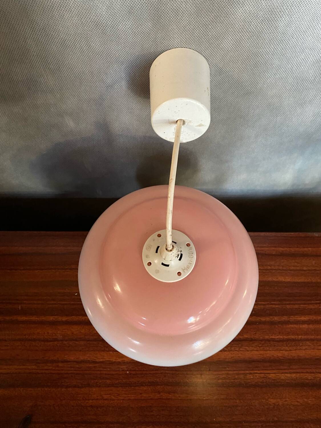 Old Opaline Pendant Light White & Pink 70s Vintage #B844