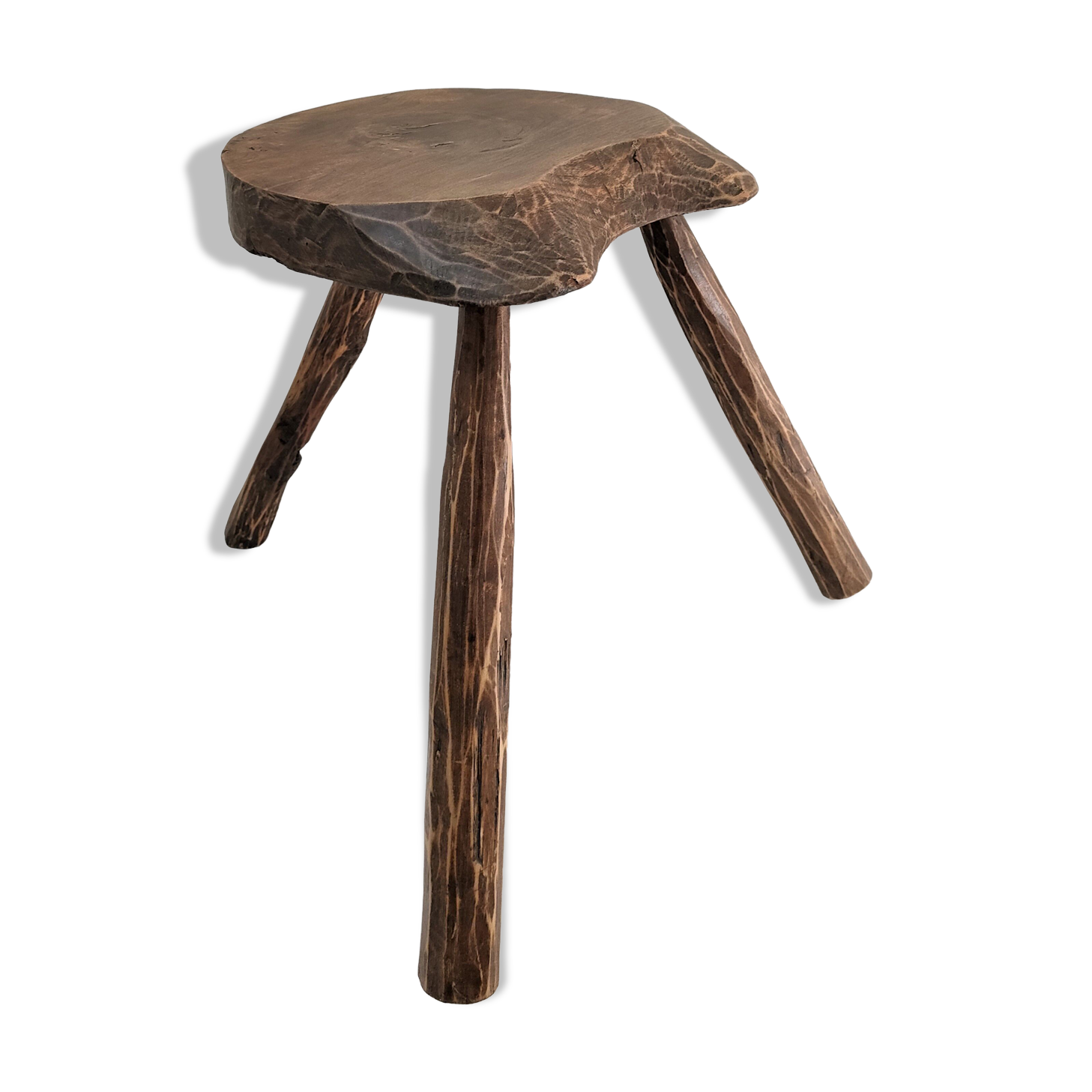 Tripod stool solid wood folk art 60s