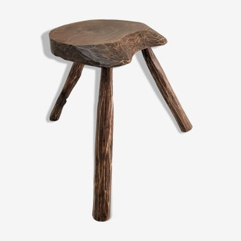 Tripod stool solid wood folk art 60s