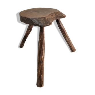 Tripod stool solid wood folk art 60s