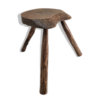 Tripod stool solid wood folk art 60s