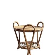 Table d'appoint sculpturale vintage à deux niveaux en rotin avec poignées en boucle, Japon, années 1970